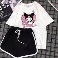 ใหม่ Sanrioes Anime Kuromi ฤดูร้อนเด็กเสื้อผ้าชุด Kawaii กีฬาเด็กหญิงเด็กชายเสื้อยืด + กางเกงขาสั้น 2 ชิ้นเสื้อผ้าเด็ก