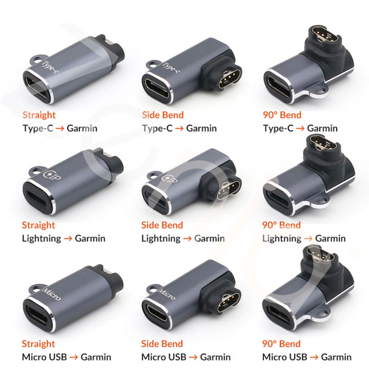 zenia-lightning-ios-micro-usb-type-c-to-4pin-อะแดปเตอร์หัวเปลี่ยนสายชาร์จช่องเสียบเครื่องชาร์จสำหรับ-garmin-fenix-7-7x-6x-6-sapphire-solar-5x-5-plus-vivomove-3s-vivoactive-3-4-4s-venu-2-2s-sq-captain-