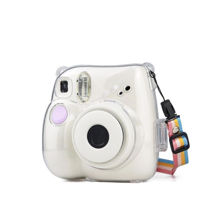 สำหรับ-fujifilm-instax-polaroid-mini7คริสตัลเคสป้องกันกล้องป้องกันรอยขีดข่วนด้วยเข็มขัด-pc-ที่โปร่งใสฝาครอบกระเป๋าแข็ง