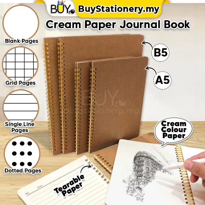 Hardcover 100pg A5 B5 Notebook Cream Paper Journal Book