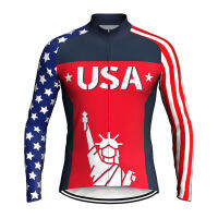 USA Style Long Cycling Jersey Set Jacket Bicycle MTB Sport Team Wear Breathable Shirt Polyester Full zipper Outdoor Top Clothes