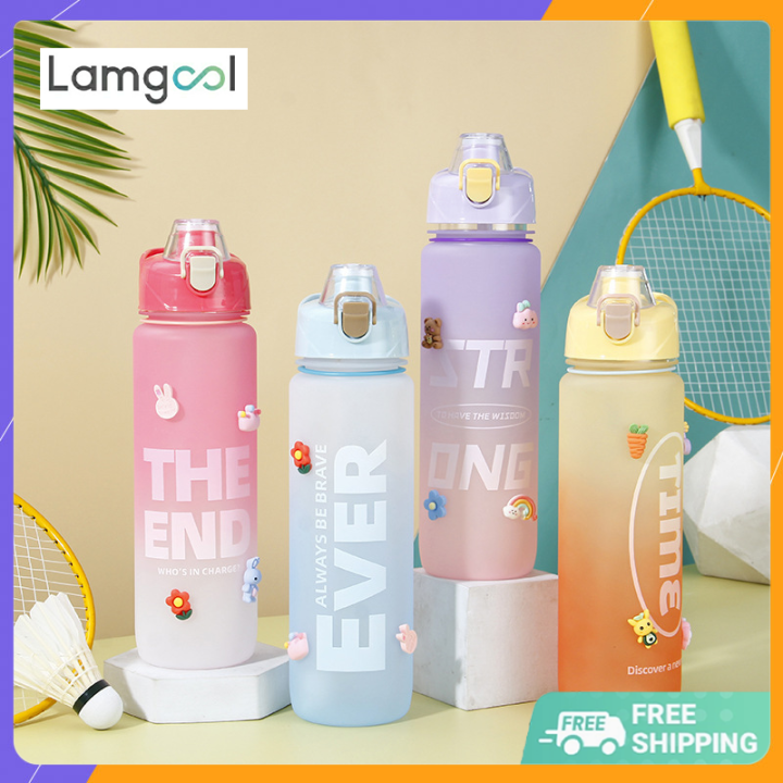 Ready stock 2022 1L matte water bottle korean style with straw colorful ...