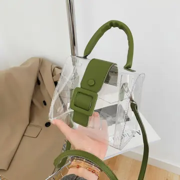 New Summer Transparent PVC Jelly Bag With Colorful Pu Handles And