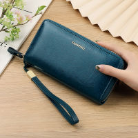 TOP☆【Genuine Cowhide Leather】CHANPINCL Brand Womens Long Wallet Luxury Coin Pocket Zipper Multi-Functional New Fashion Purse Youth Retro Oil Waxed Leather Clip