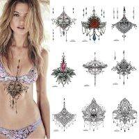 1 PIECE Under Boob Sternum Temporary Tattoo with Unalone  Spiritual Symbols Loutus Pattern Body Art Sexy Waist Tattoo For Girl Stickers