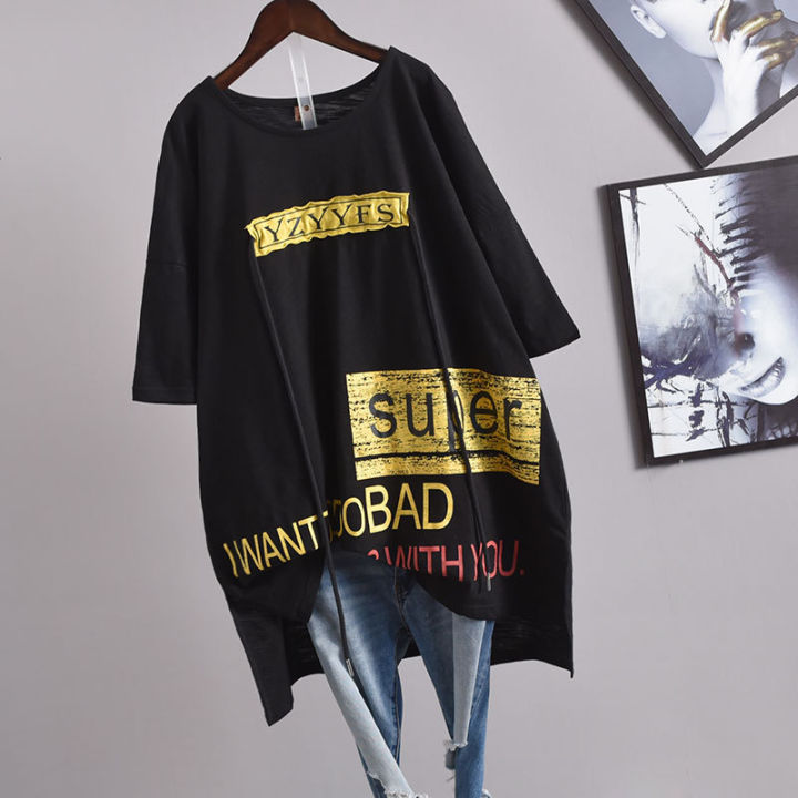 summer-new-korean-leisure-plus-size-loose-women-short-sleeved-t-shirt-cotton-thin-cotton-printed-letters-tops-free-shiping