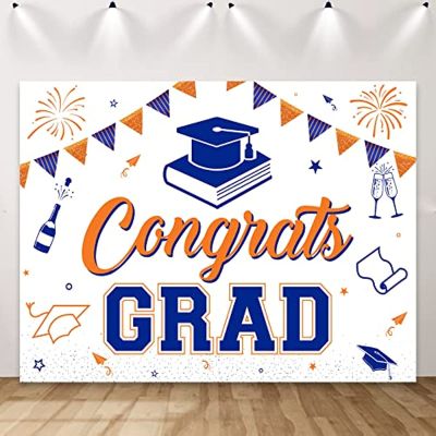 JOLLYBOOM 7 × 5ft Congrats Grad ฉากหลังรูปภาพ2023,สีส้มและสีขาว Graduation พื้นหลัง-Class Ff 2023 Grad Celebration ของตกแต่งงานปาร์ตี้สำหรับโรงเรียนมัธยมปลายวิทยาลัยอุปกรณ์ถ่ายภาพ