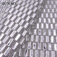 JUNAO 24X40ซม. Clear Hotfix Rhinestones ตาข่าย Trim สี่เหลี่ยมผืนผ้าคริสตัล Applique เหล็กบน Strass แถบริบบิ้นสำหรับเสื้อผ้า