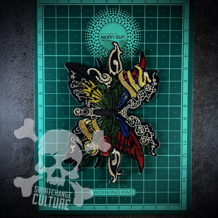 ตัวรีดติดเสื้อ-ตัวรีดลายปัก-อาร์มปัก-malevolent-butterfly-patch-8cm-l-x11cm-w