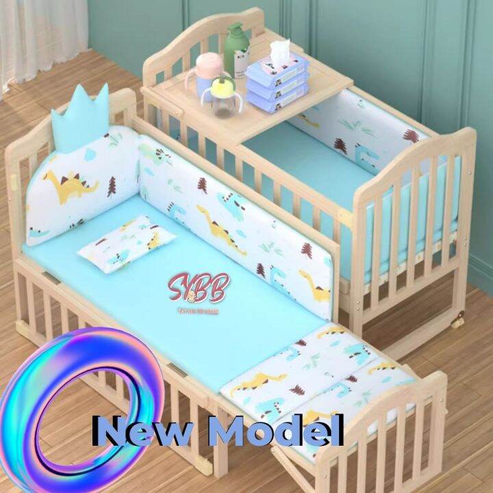 (BE201 BB Cot) Multifunction Single Storey Natural baby Wooden Cot ...