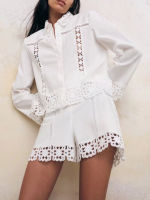 Kumsvag  Summer Women Sweet Suits 2 piece Sets White Lace Shirts Tops and Shorts Female Fashion Street Two pieces Clothing