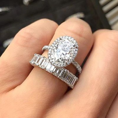 CAOSHI Graceful 2Pcs Set of Rings for Female Wedding Ceremony Accessories with Dazzling Zirconia Elegant Accessories for Party