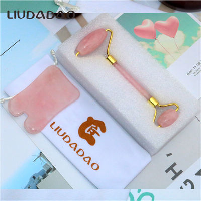 Rose Quartz Facial Rollers Jade GuaSha Massager Face Slimming Body Neck Head Massger Jade Skin Care Health Beauty Relax Tools