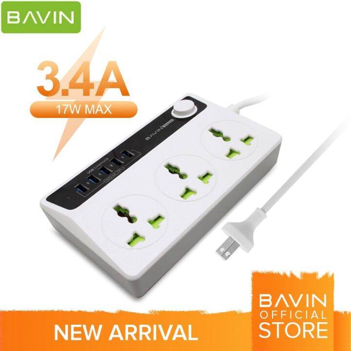 BAVIN PC512 3 Power Socket Extension 5 USB Slot 3.4A Universal AC USB
