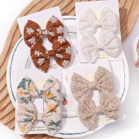 【YF】⊙  2pcs/set Embroidery Bows Hair Hairpins for Cotton Barrettes Kids Pin Korean Headwear