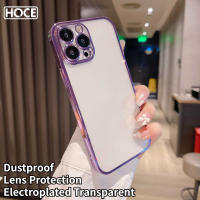 HOCE เคสโทรศัพท์โปร่งใสชุบโลหะด้วยไฟฟ้าหรูหราสำหรับ iPhone 11 12 13 14 Pro Max X XR XS Max 7 8 14 Plus เคสใสกันฝุ่นเลนส์ PC