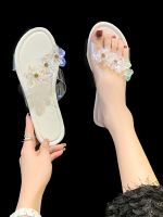 ✧ Slippers womens summer outer wear 2023 new fashion crystal flower transparent flip-flop flat bottom fairy wind sandals and slippers