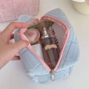 Large Capacity Pink White Blue Plush Makeup Bag Pencil Case Cute Student