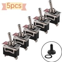 5Pcs/set 250V 15A Toggle Switch SPST 2Pin Heavy Duty Car Boat ON/OFF Rocker Toggle Switch with Waterproof Cap 2 Terminals