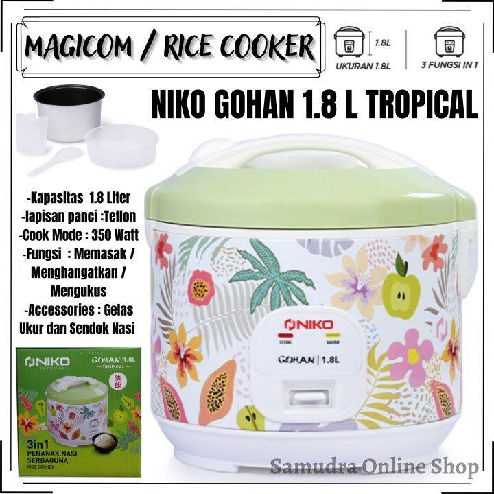 Niko Rice Cooker 1.8L Gohan Tropical Penanak Nasi 3in1 Mejikom Gohan Tropical NIKO Rice