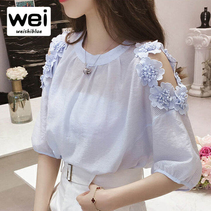 WEISHIBLUE Women Tops Korean Casual Blouses Fashion Open Shoulder Blouses For Women Summer Lantern Sleeve Blouse Shirt Flower Lace Blouse Ladies | Lazada Weishiblue Women Tops Korean Casual Blouses Fashion Open Shoulder Blouses For Women Summer Lantern Sleeve Blouse Shirt Flower Lace Blouse Ladies | Lazada