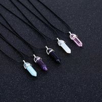 Hexagonal Column Quartz Necklaces turquoises Pink Crystal pendent Necklace For Women Leather Chain Natural Stone Choker Necklace