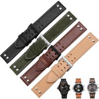 ♤☋✺ 20mm 22mmGenuine Leather watchband replacement leather strap black brownGreen Khaki Classic Jazz Seiko watch chain for Hamilton