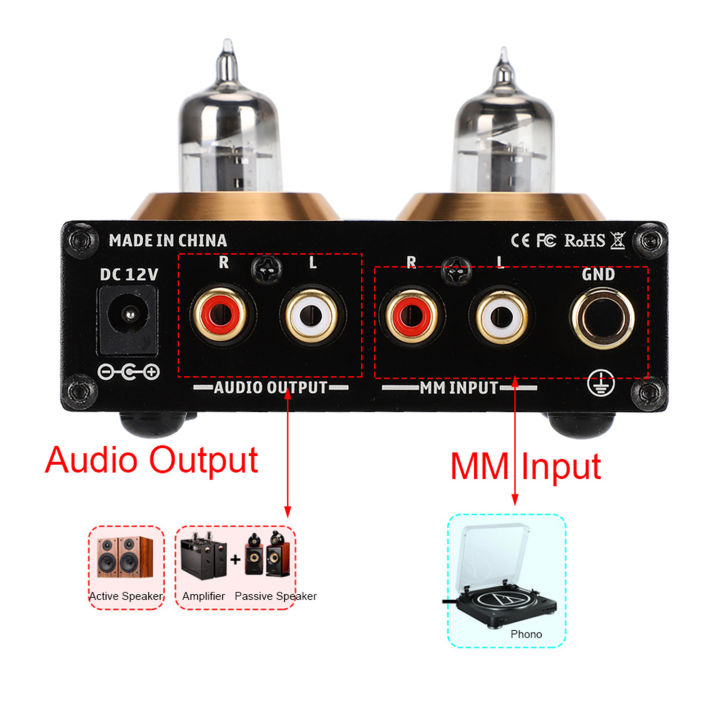 แอมพลิฟายเออร์โฟโนมม-กล่อง-phono-dc12v-p4ชุบทองแผง-rca-มม-โฟโนพรีแอมพลิฟายเออร์รองรับอินพุตแอนะล็อก