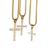 Dainty 18K Gold Plated 316L Stainless Steel Christian Jesus Jewelry Bling Large Big Diamond Cross Pendant Necklace for Women Men