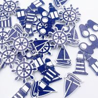 50/100 Pcs Mix 2 Hole Print Blue Navigation Wood Buttons Children Decorative Button DIY Buttons Scrapbooking Accessories WB259 Haberdashery