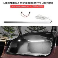 สำหรับ Tesla รุ่น3 LED รถ Trunk Light บรรยากาศการปรับเปลี่ยนภายในแถบไฟตกแต่ง Self-Adhesive สีขาวสีฟ้า