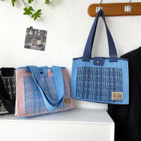 Womens Bag University Student Weave Large Capacity Versatile Line Knitted Bag