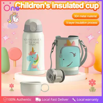 350ml Children Thermos Stainless Steel Mug Cartoon Leak-proof Vacuum Cup  With Straw Baby Boy Girls Cute Kawaii Kids Water Bottle