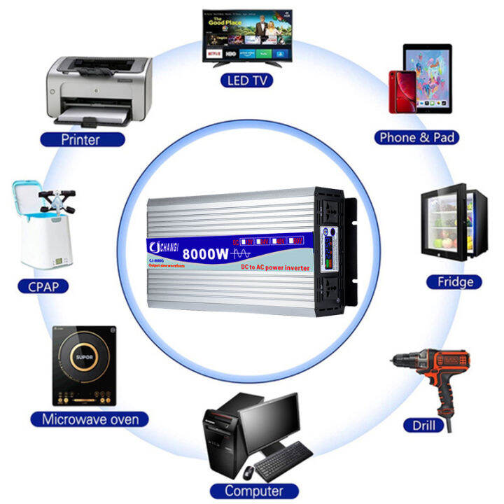 อินเวอร์เตอร์12v-24v-48v-60v-ไปยัง-ac-220v-6000w-8000w-หม้อแปลงแปลงแรงดันไฟฟ้าคลื่นไซน์บริสุทธิ์ตัวแปลงไฟในรถยนต์