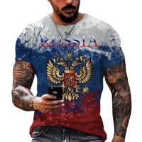 2023 Customized Fashion  Russia Bear 3D Print Mens T-shirts Summer Round Neck Russian Flag Short Sleeve Mens Clothing Streetwear ，Contact the seller for personalized customization