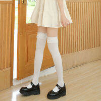 【cw】 Spring and Autumn White Lace Knee Socks Lolita Cute Stockings JK Solid Color High Tube Hold-Ups Cotton Sock ！