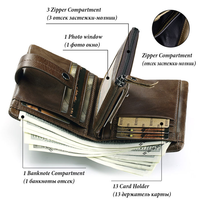กระเป๋าสตางค์แบบสบายๆแบบสั้นพร้อมกระเป๋าใส่เหรียญ-rfid-blocking-ที่ใส่บัตรเครดิตหนังแท้แบรนด์หรูชายกระเป๋าเงินคลัทช์ขนาดเล็ก
