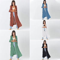 2023 Casual Hollow Out Half Sleeve Front Open Long Kimono Rusty Red Lace Cardigan Loose Oversized Beach Sunscreen Jacket Sexy Brown Tunic Plus Size Women Summer Beach Wear Wrap Coat