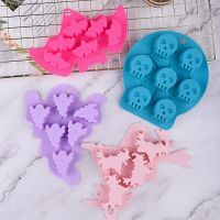 Silicone Mould Halloween Chocolate Bat Skull Ghost Ice Grid Mold Cartoon Cake Baking Candle Molds Wholesale Bread  Cake Cookie Accessories