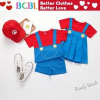 【Ready Stock】 ❡▼◆ C22 BCBL Baby Girl Dress Set Super Mario Cartoon Clothes for Kids Short Sleeves Baby Dress Blue Red