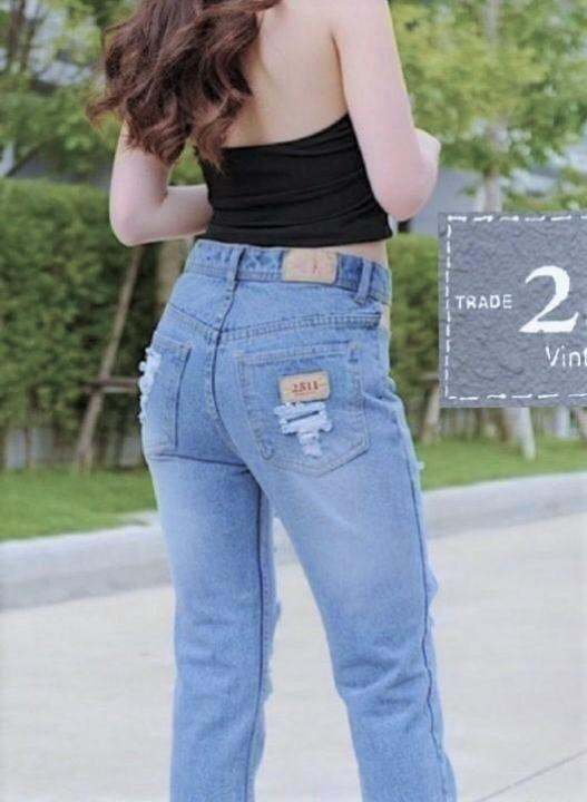 ถูกสุดๆ-2511-vintage-denim-jeans-by-araya-กางเกงยีนส์-ผญ-กางเกงยีนส์เอวสูง-boyfriend-jeans-ทรงบอยสลิม-ช่วงขาเล็ก-แต่งขาดแนวเซอร์สวยจริงๆ-สาวๆไม่ควรพลาด-ผ้าไม่ยืด-ทรงสวยมาก-minimal-styles