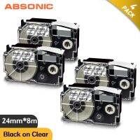 Absonic 2/4PCS XR-24X Label Tape for Casio 24mm Black on Clear Printer Ribbon Compatible for Casio KL8100 8200 Label Typewriter