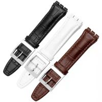 Suitable for Swatch 17 19mm slub grain leather watch with men and women leather wrist strap watch accessories ◙