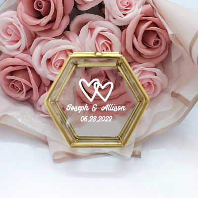 【cw】Personalized Wedding Hexagon Clear Glass Ring Custom Preserved Floral Engagement Proposal Doule Ring Holder Jewelry Gift