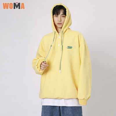 WOMA เสื้อกันหนาวมีฮู้ดแบรนด์อินเทรนด์เสื้อกันหนาวแบบสวมหลวมๆ Hoodie Hooded Coat For Men