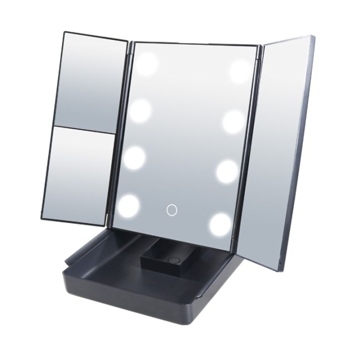 trifold-led-กระจกแต่งหน้าพร้อมกล่องเก็บ-vanity-lighted-กระจก180องศาหมุนได้สำหรับห้องนอนหน้าแรกห้องน้ำ-drop-shipping