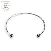 2pcs/lot European Stainless Steel Adjustable Cuff Open Bangles for Women Expandable Wire Bangles Bracelets With Bead Charms