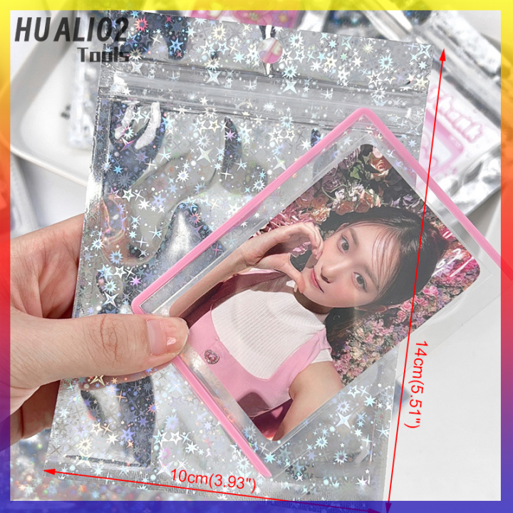 huali02-10ชิ้นบรรจุภัณฑ์เลเซอร์ใสกระเป๋าพร้อมซิปล็อคของขวัญเครื่องประดับกระเป๋าเก็บอาหารถุงบรรจุภัณฑ์ธุรกิจพีวีซี