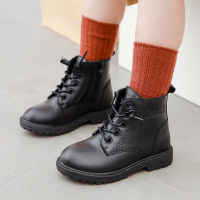 Genuine Leather Boots for Children Size 21-37 Martin Boots for Girl Autumn Winter Kids Snow Shoes Girls Rubber Black Boots