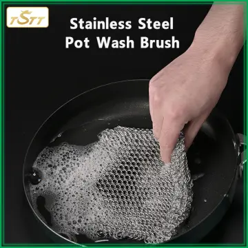 2pcs 4in Stainless Steel Scrubber Cast Iron Cleaner Kitchen Household Chain  Scrubber for Cast Iron Pans